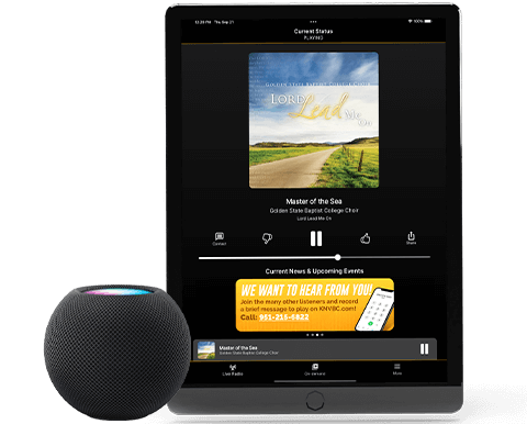 iPad and Apple HomePod listening to KNVBC